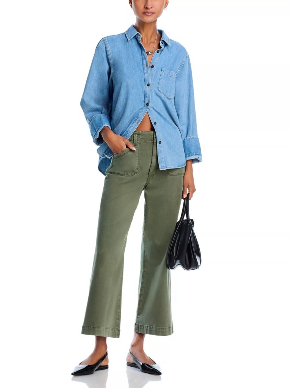 PAIGE Anessa High Rise Wide Leg Ankle Jeans in Vintage Ivy Green size 27 NWOT